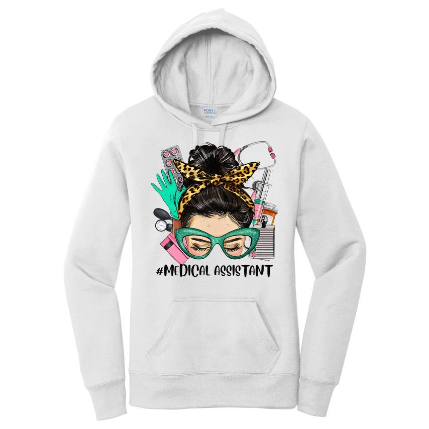 MEDICAL ASSISTANT Messy Bun Afro Hair Nurse Life Healthcare Women's Pullover Hoodie