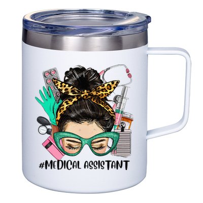 MEDICAL ASSISTANT Messy Bun Afro Hair Nurse Life Healthcare 12oz Stainless Steel Coffee Mug