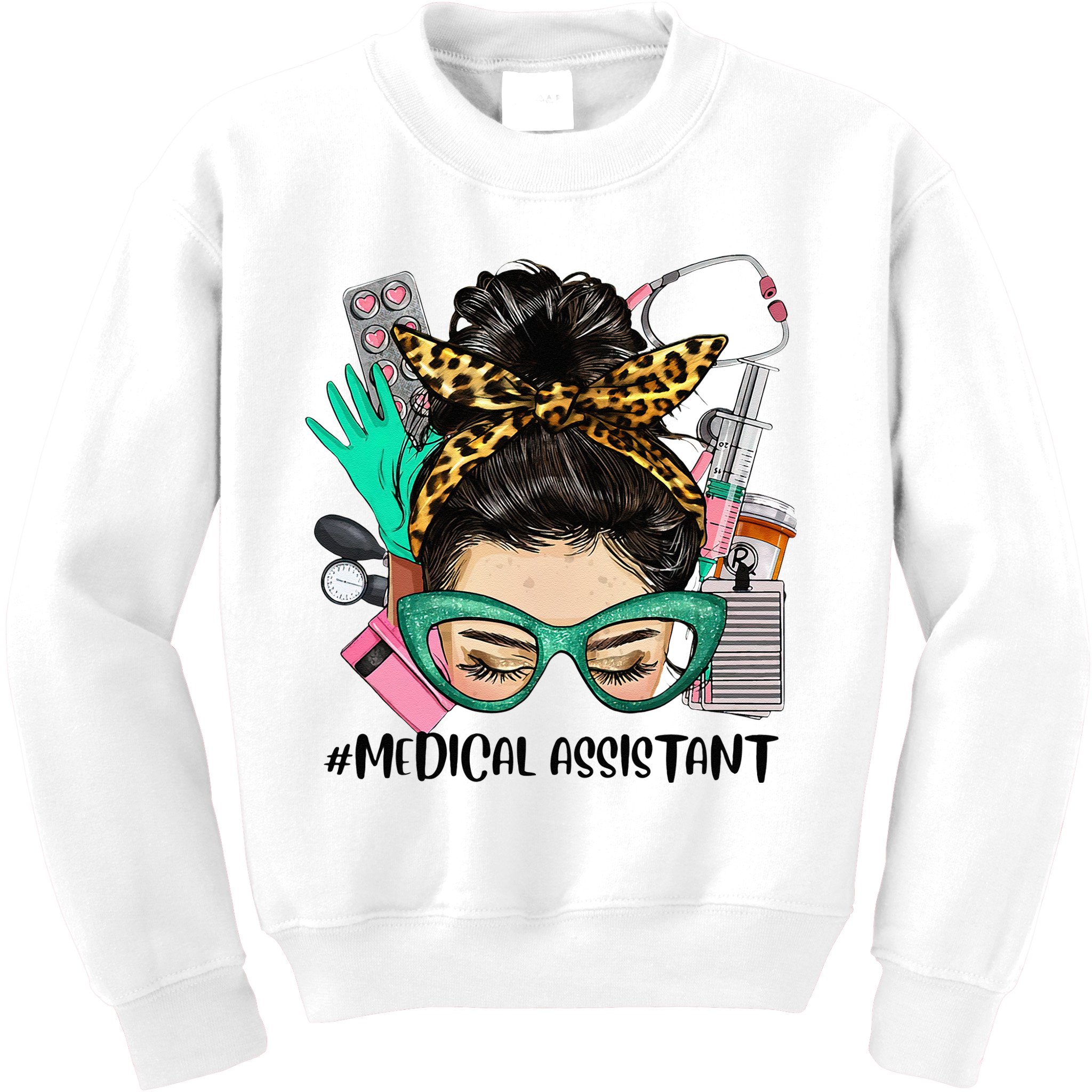 MEDICAL ASSISTANT Messy Bun Afro Hair Nurse Life Healthcare Kids Sweatshirt