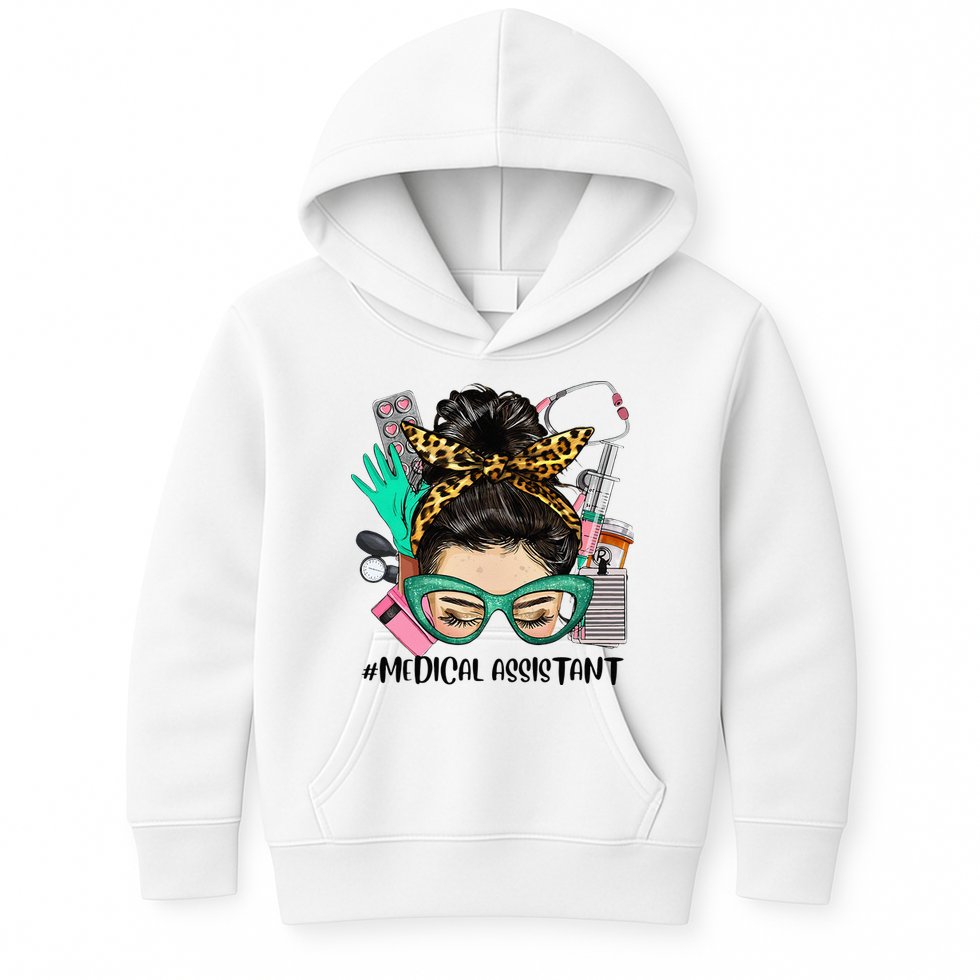 MEDICAL ASSISTANT Messy Bun Afro Hair Nurse Life Healthcare Kids Hoodie