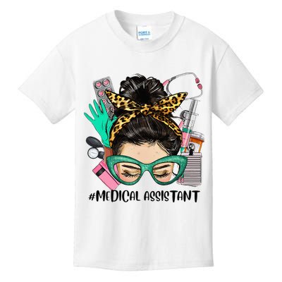 MEDICAL ASSISTANT Messy Bun Afro Hair Nurse Life Healthcare Kids T-Shirt