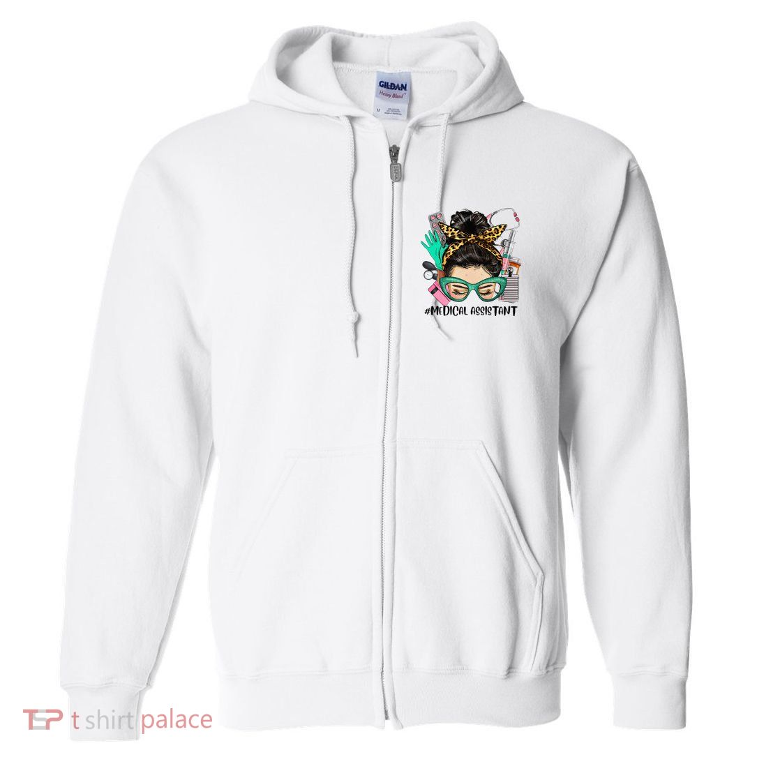 MEDICAL ASSISTANT Messy Bun Afro Hair Nurse Life Healthcare Full Zip Hoodie