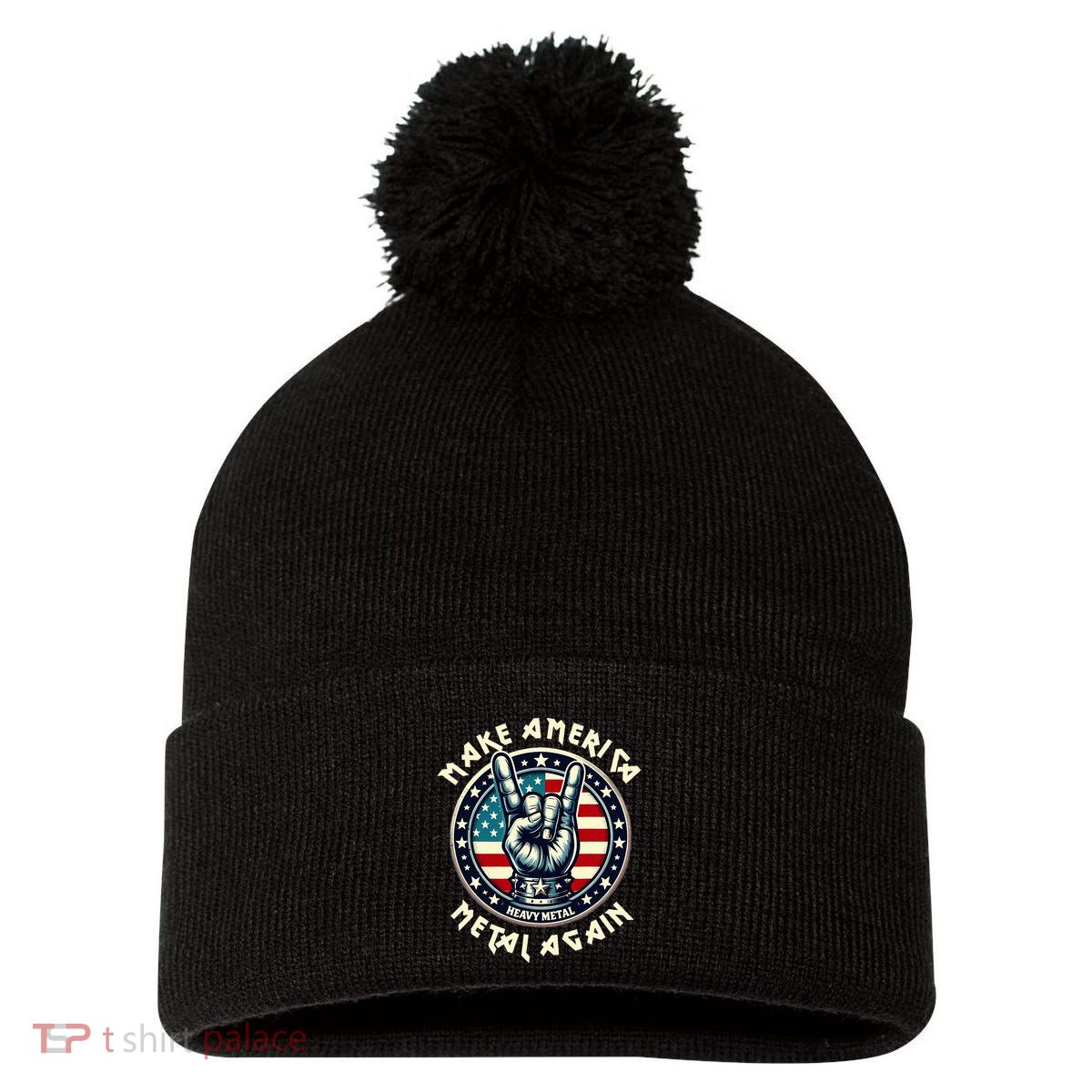 Make America Metal Again Trump Rock Heavy Music Thrash Pom Pom 12in Knit Beanie