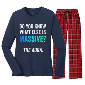 Massive Aura Meme Funny Gen Z Slang Gaming Meme Aura Women's Long Sleeve Flannel Pajama Set 