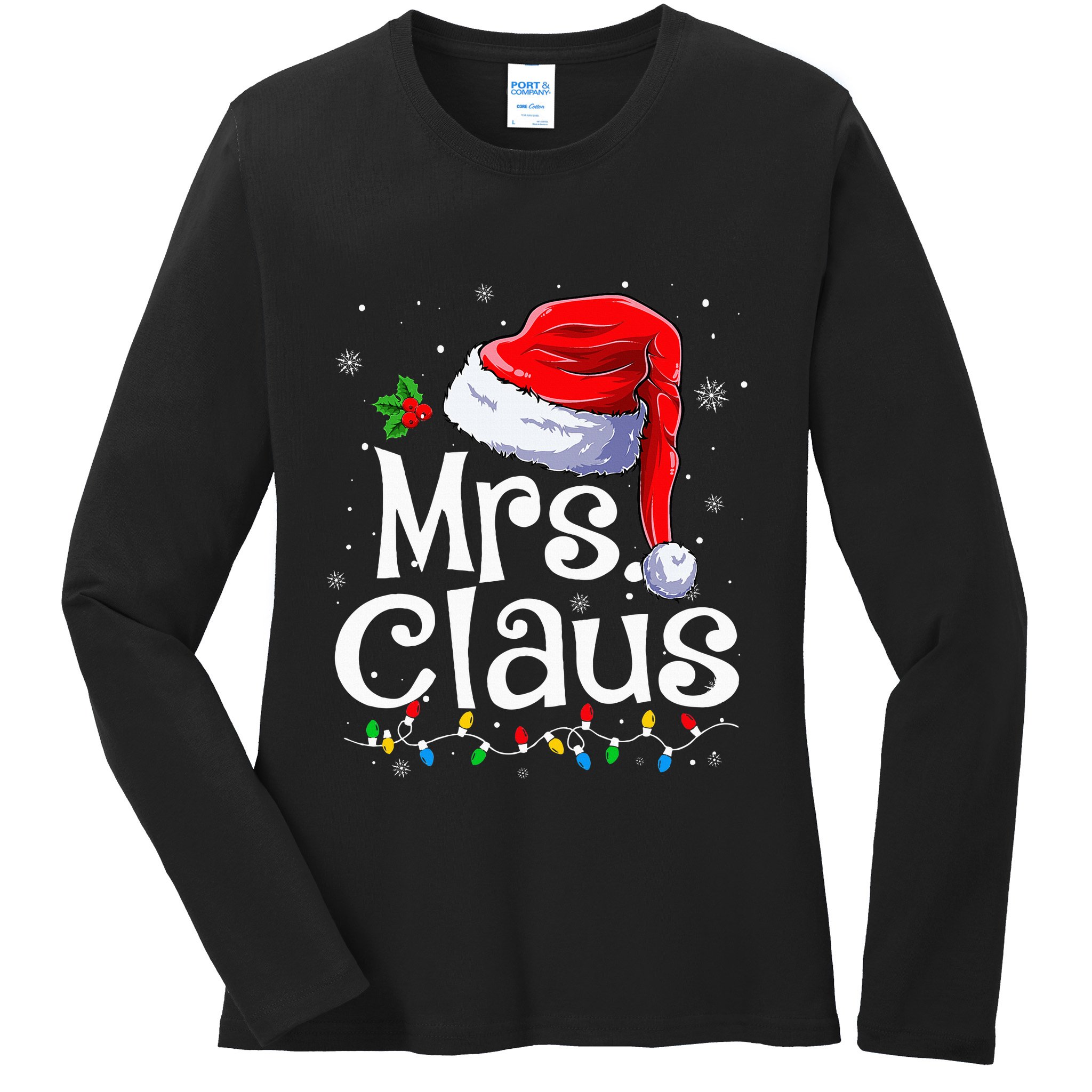 Mr and Mrs Claus Couples Matching xmas Pajamas Santa  Ladies Long Sleeve Shirt