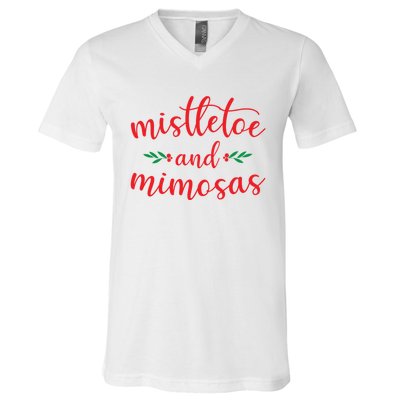 Mistletoe And Mimosas Cute Christmas Holiday Funny Mom Gift V-Neck T-Shirt