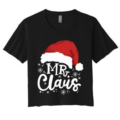 Mr And Mrs Santa Claus Funny Couples Matching Christmas Long Sleeve Women's Crop Top Tee