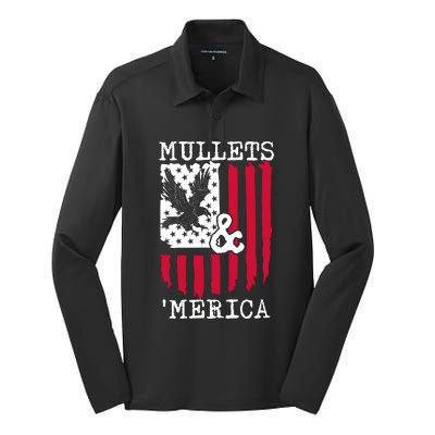 Mullets And Merica Mullet Eagle Flag | Party In The Back Silk Touch Performance Long Sleeve Polo