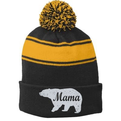 Mama Bear Stripe Pom Pom Beanie