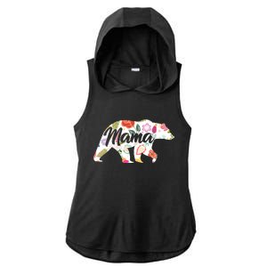 Mama Bear Cute Flower Pattern Ladies PosiCharge Tri-Blend Wicking Draft Hoodie Tank