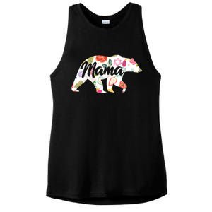 Mama Bear Cute Flower Pattern Ladies PosiCharge Tri-Blend Wicking Tank