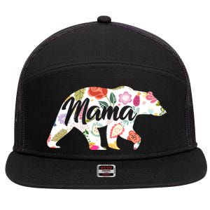 Mama Bear Cute Flower Pattern 7 Panel Mesh Trucker Snapback Hat