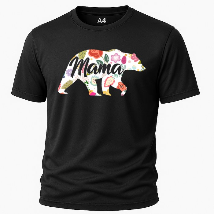 Mama Bear Cute Flower Pattern Cooling Performance Crew T-Shirt
