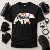 Mama Bear Cute Flower Pattern Cooling Performance Crew T-Shirt