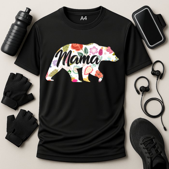 Mama Bear Cute Flower Pattern Cooling Performance Crew T-Shirt