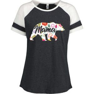 Mama Bear Cute Flower Pattern Enza Ladies Jersey Colorblock Tee