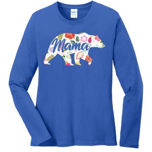 Mama Bear Cute Flower Pattern Ladies Long Sleeve Shirt