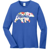 Mama Bear Cute Flower Pattern Ladies Long Sleeve Shirt