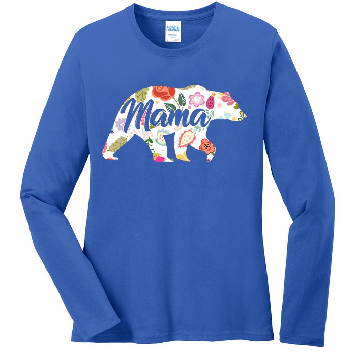 Mama Bear Cute Flower Pattern Ladies Long Sleeve Shirt