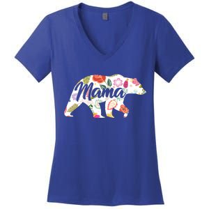 Mama Bear Cute Flower Pattern Women's V-Neck T-Shirt