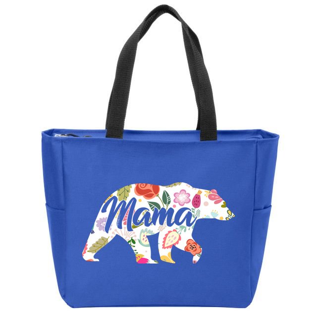 Mama Bear Cute Flower Pattern Zip Tote Bag