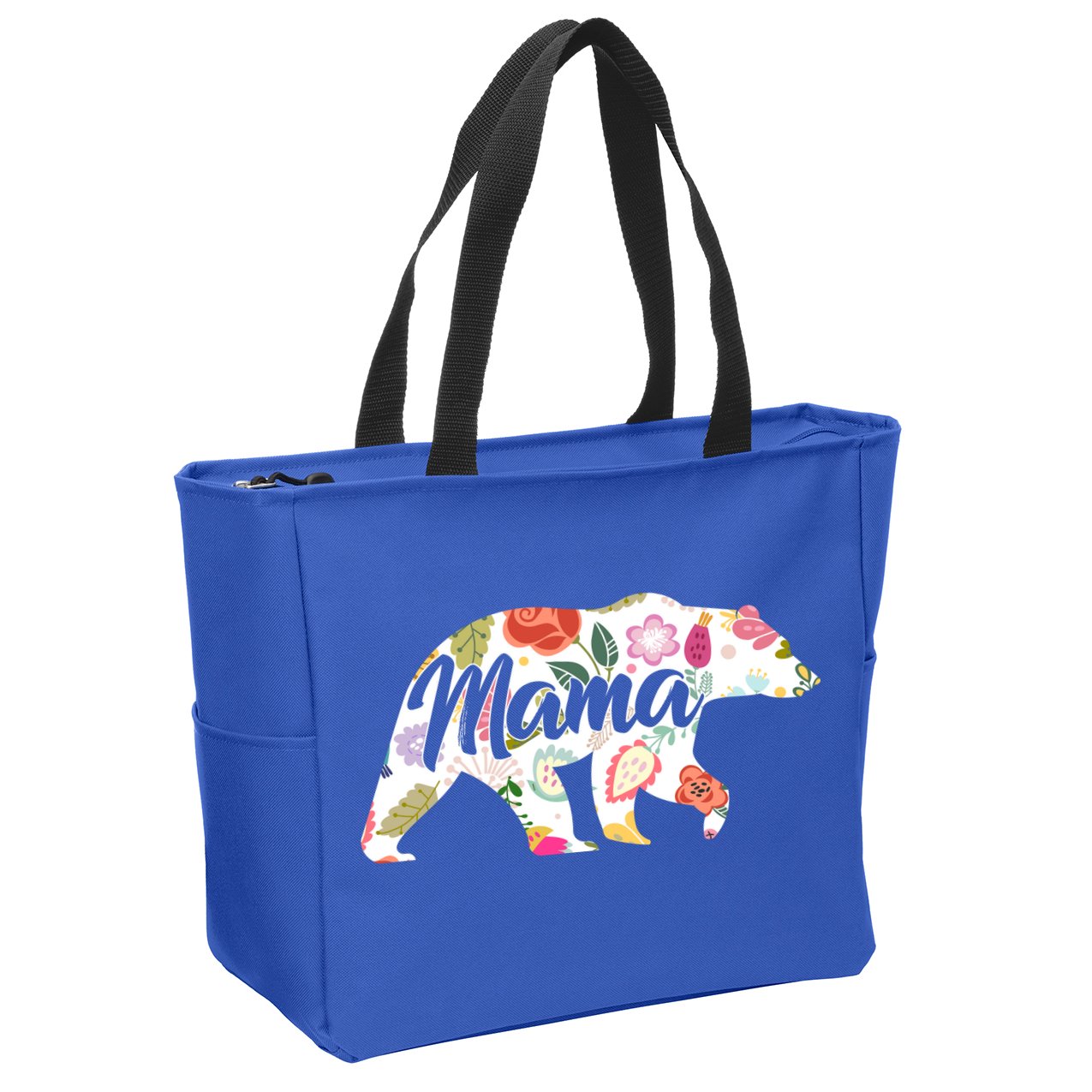 Mama Bear Cute Flower Pattern Zip Tote Bag