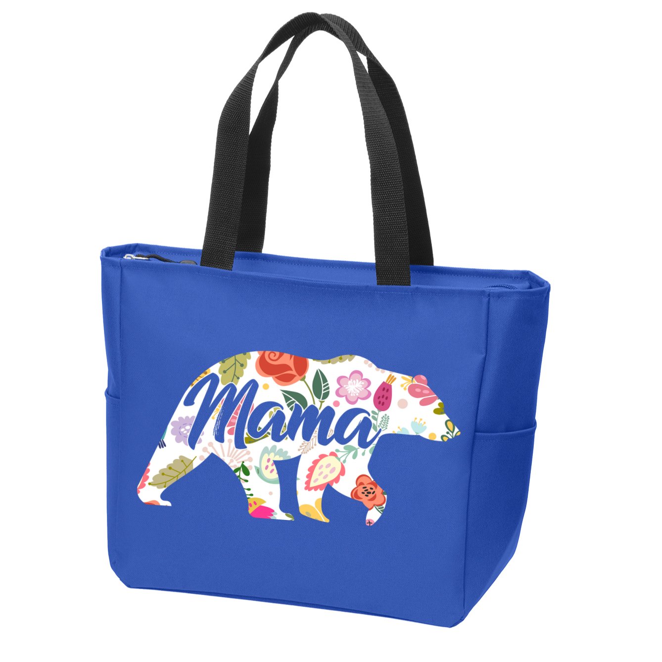 Mama Bear Cute Flower Pattern Zip Tote Bag
