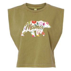 Mama Bear Cute Flower Pattern Garment-Dyed Women's Muscle Tee