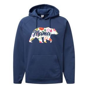 Mama Bear Cute Flower Pattern Performance Fleece Hoodie