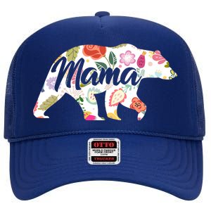 Mama Bear Cute Flower Pattern High Crown Mesh Back Trucker Hat