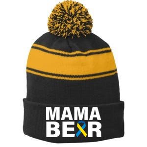 Mama Bear Down Syndrome Awareness Stripe Pom Pom Beanie