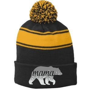 Mama Bear Floral Logo Stripe Pom Pom Beanie