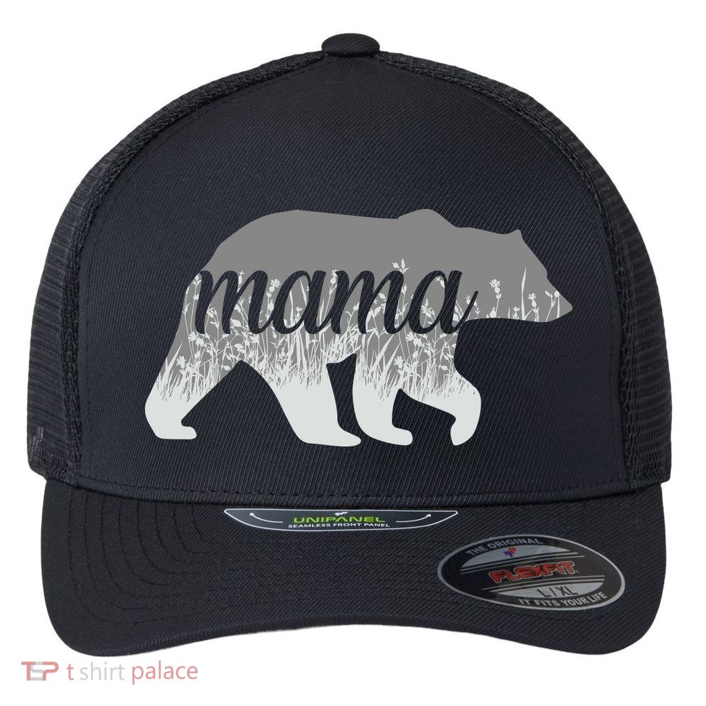 Mama Bear Floral Logo Flexfit Unipanel Trucker Cap