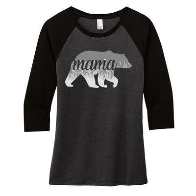 Mama Bear Floral Logo Women's Tri-Blend 3/4-Sleeve Raglan Shirt