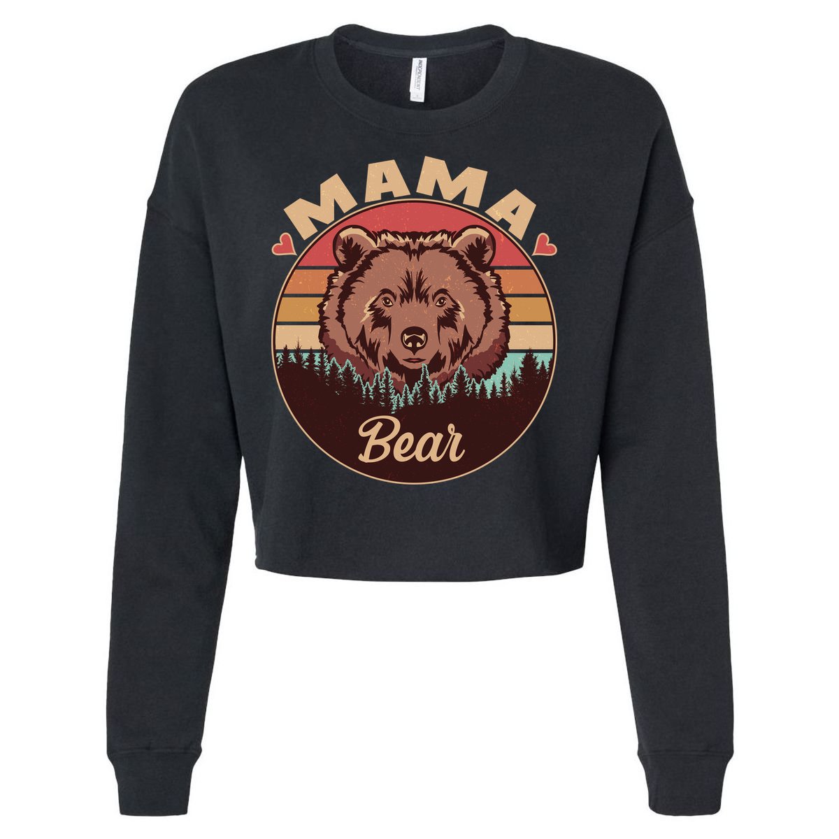 Mama Bear Vintage Bear Emblem Cropped Pullover Crew