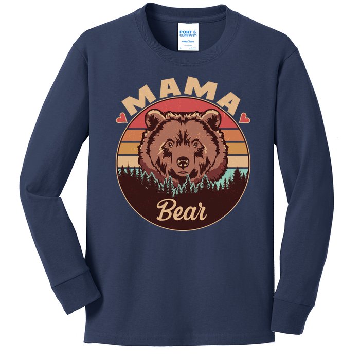 Mama Bear Vintage Bear Emblem Kids Long Sleeve Shirt