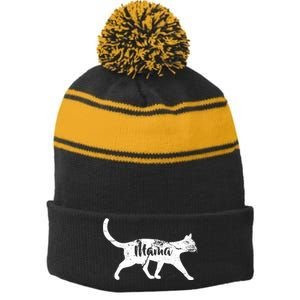 Mama Cat Mom Stripe Pom Pom Beanie