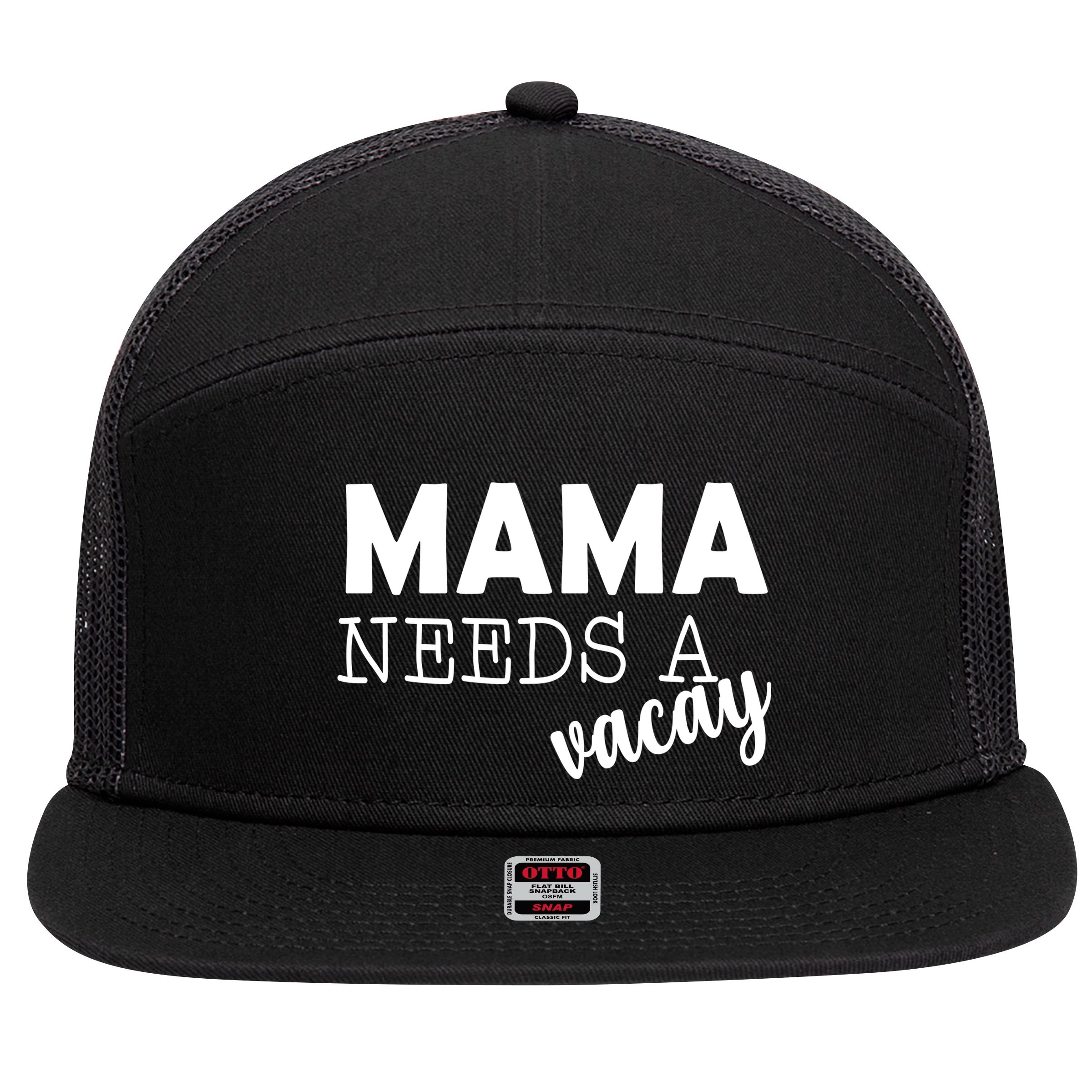 Mama Needs A Vacay 7 Panel Mesh Trucker Snapback Hat