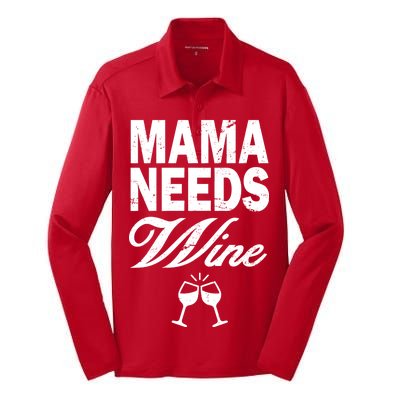 Mama Needs Wine Silk Touch Performance Long Sleeve Polo