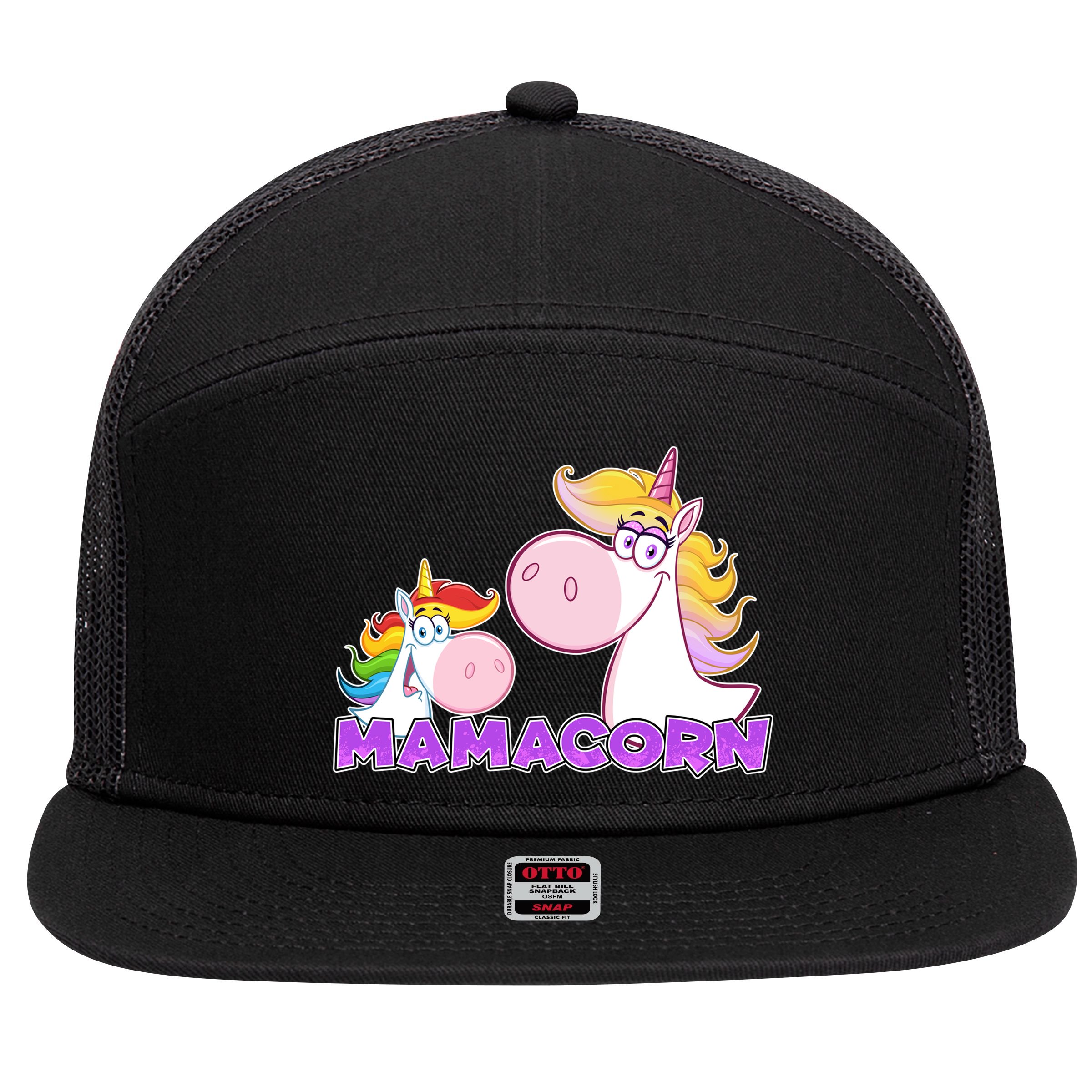 Mamacorn Mom Unicorn 7 Panel Mesh Trucker Snapback Hat