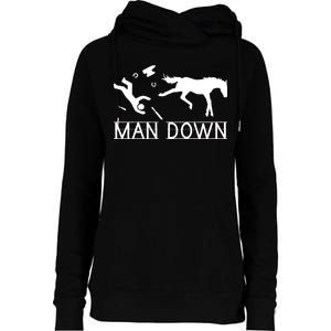 Man Down Horseshoer Funny Horse Womens Funnel Neck Pullover Hood