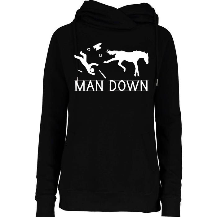 Man Down Horseshoer Funny Horse Womens Funnel Neck Pullover Hood