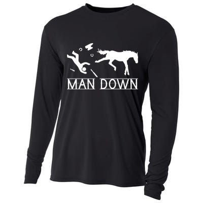 Man Down Horseshoer Funny Horse Cooling Performance Long Sleeve Crew