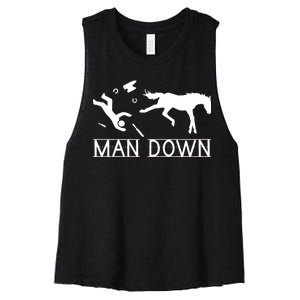 Man Down Horseshoer Funny Horse Women's Racerback Cropped Tank