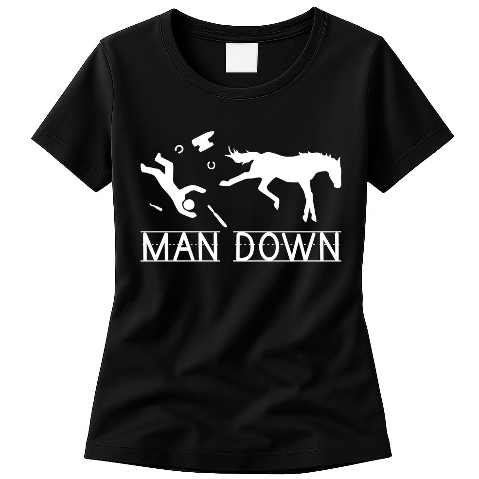 Man Down Horseshoer Funny Horse Womens T-Shirt