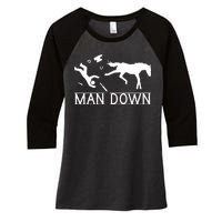 Man Down Horseshoer Funny Horse Women's Tri-Blend 3/4-Sleeve Raglan Shirt