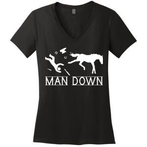 Man Down Horseshoer Funny Horse Women's V-Neck T-Shirt