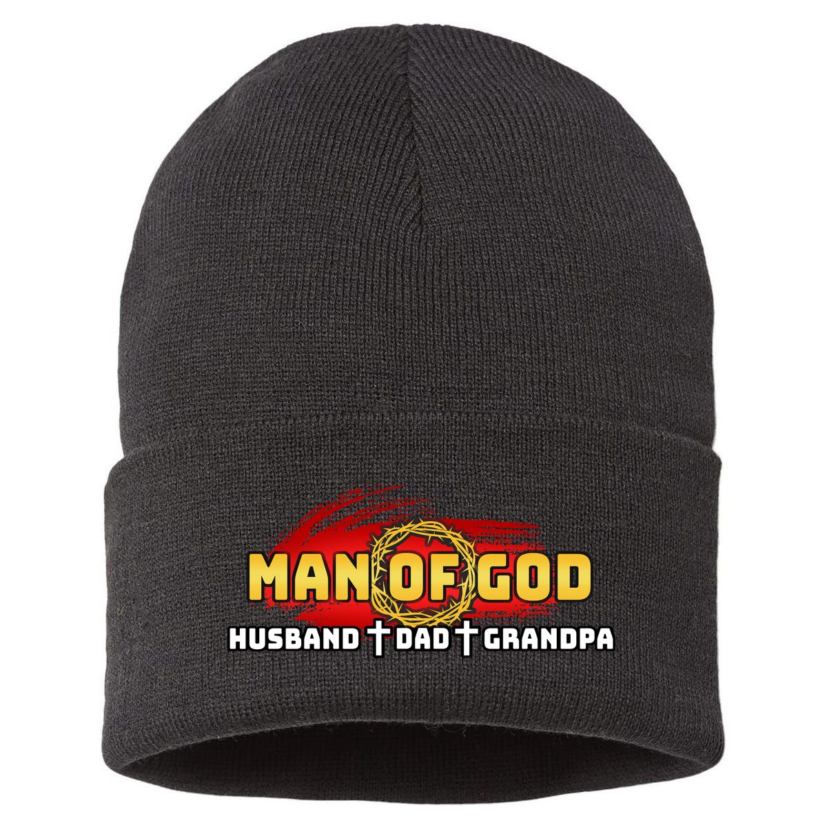 Man Of God Husband Dad Grandpa Sustainable Knit Beanie