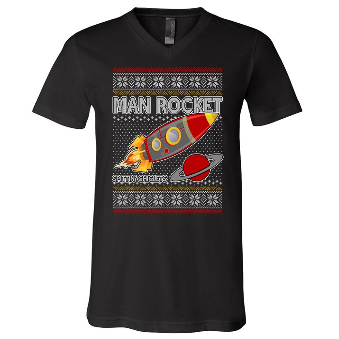 Man Rocket Spittin' Chiclets Ugly Christmas Sweater V-Neck T-Shirt