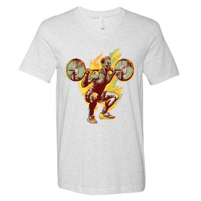 Man Squatting V-Neck T-Shirt